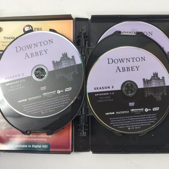 Downton Abbey Seasons 1,2, & 3, by PBS, 9 Disc DVD Set w/ Slipcover Used - Picture 9 of 10